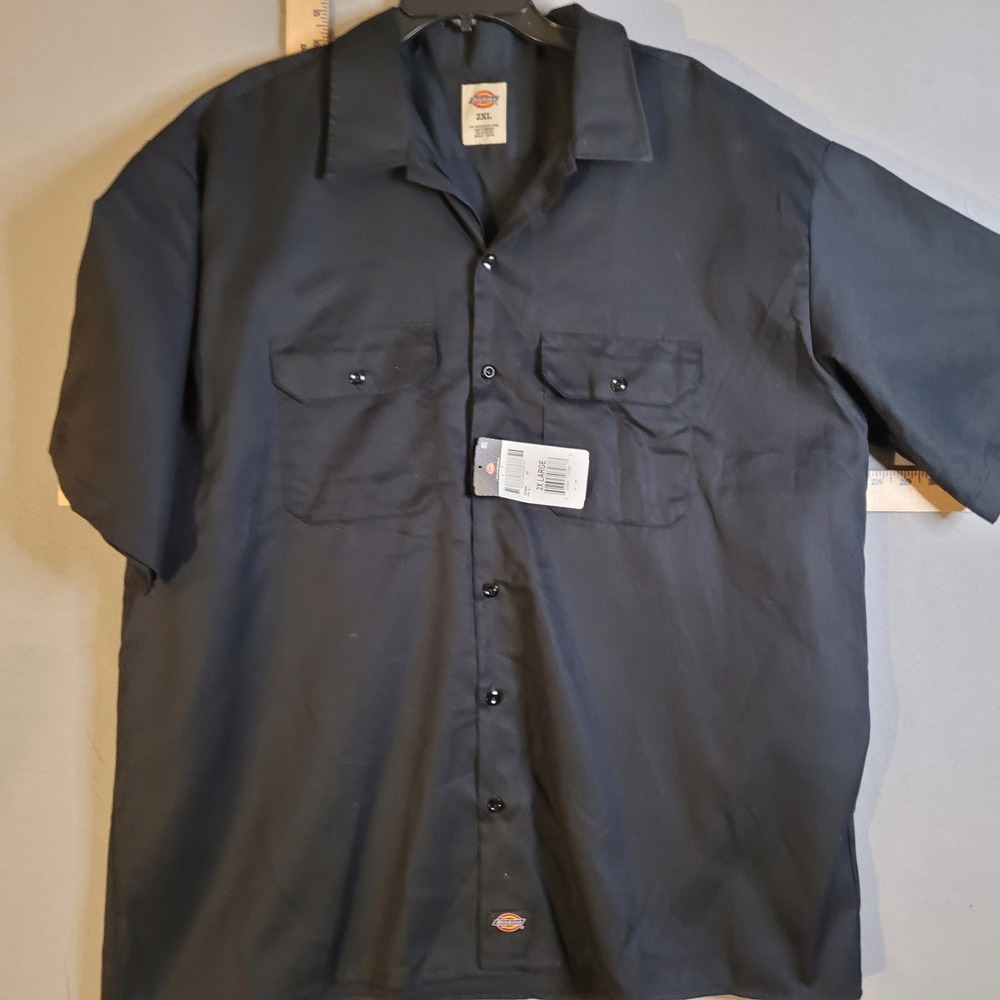 Dickies Mens 2XL Black Short Sleeve Work Shirt Button Up Twill NWT 1574BK